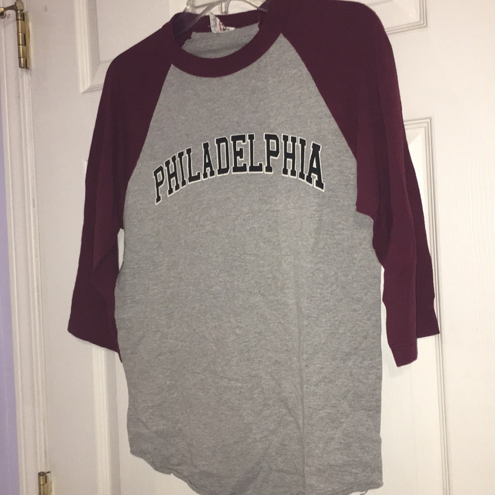 3/4 sleeve Philadelphia, grey with maroon sleeves